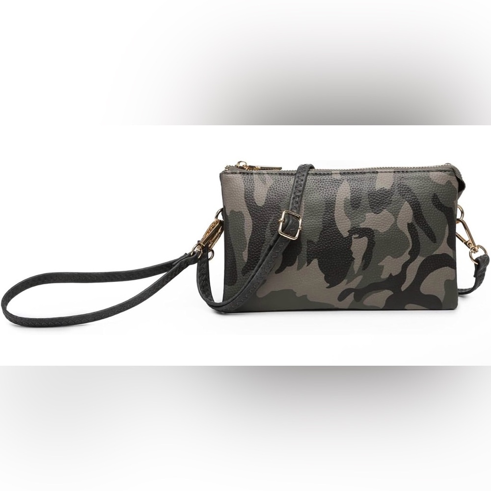🆕 Jen & Co Riley Vegan Crossbody/Wristlet In CAMOUFLAGE  w/ Silver Hardware